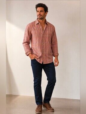 Paul Stuart Orange Plaid Button-Down Shirt Size L? See Measurements *